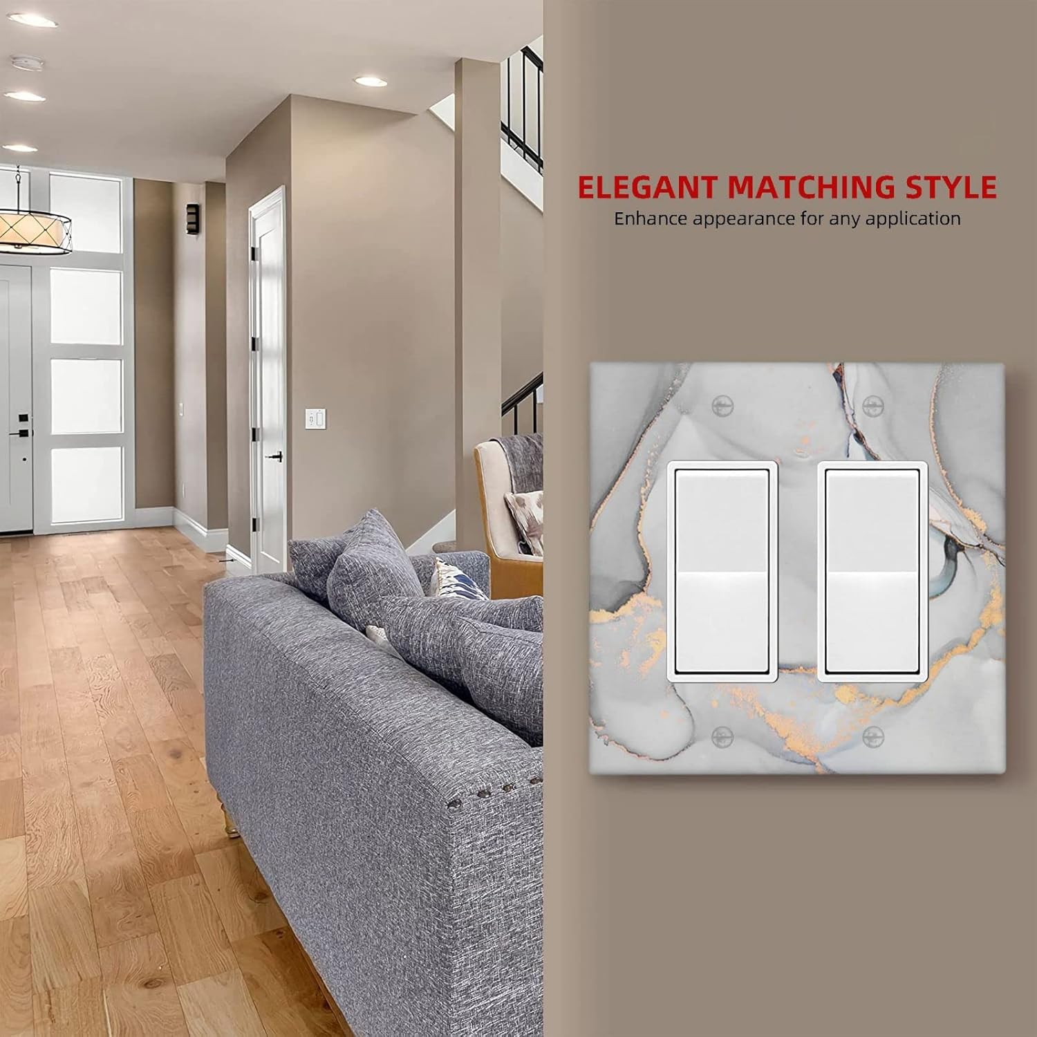 Placa de pared de mármol de 2 cuadrillas doble basculante decorativa cubierta de interruptor de luz moderna abstracta para decoración de dormitorio