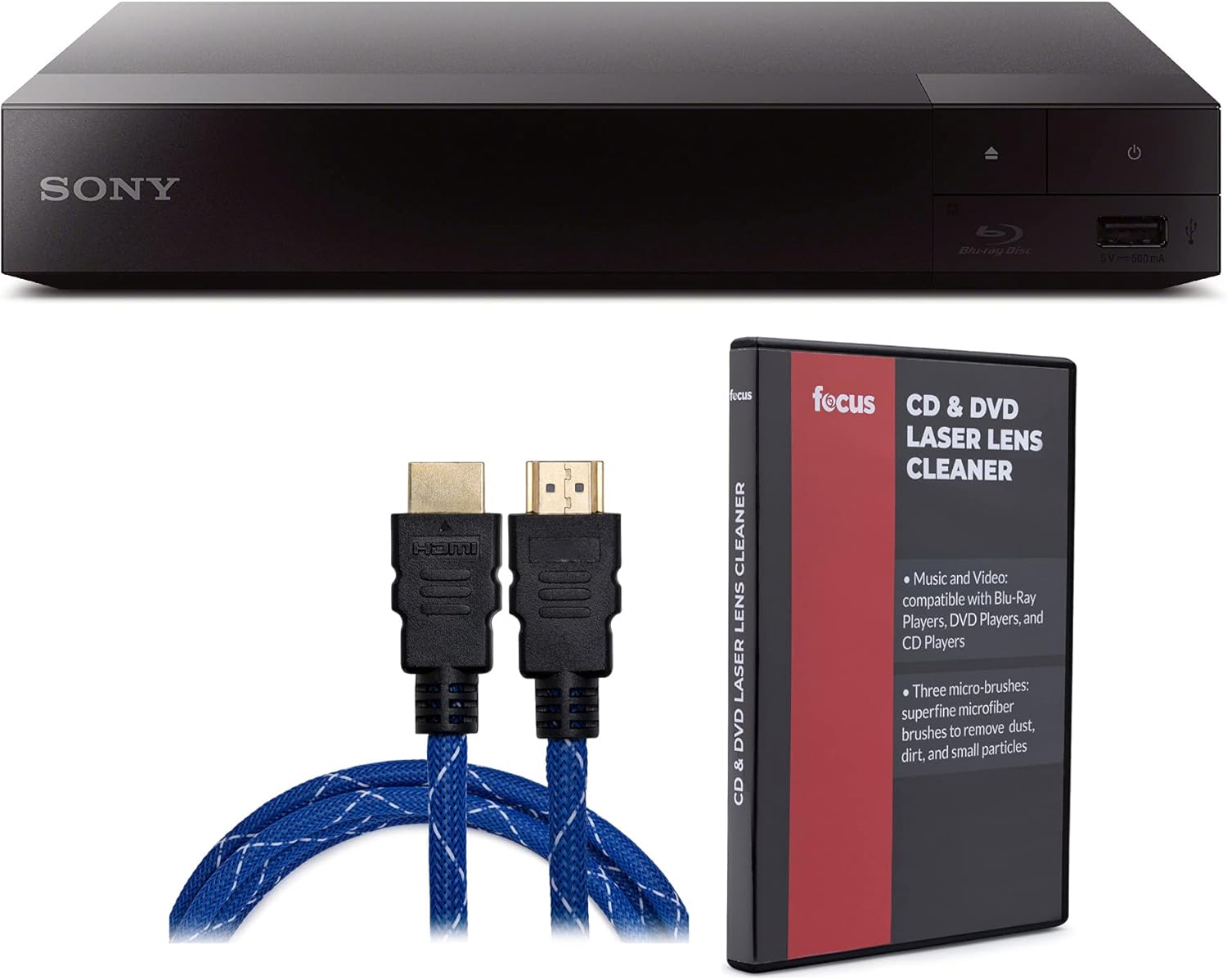 Sony BDP-S3700 Home Theater Streaming Blu-Ray Disc Player (negro) con Focus DVD Lens Cleaner y paquete de alto rendimiento (3 artículos)