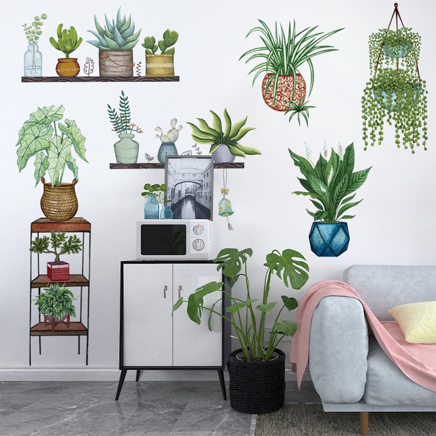 Calcomanías de pared y murales, calcomanías de pared para plantas, calcomanías de pared para dormitorio, sala de estar, baño, cocina, decoración de
