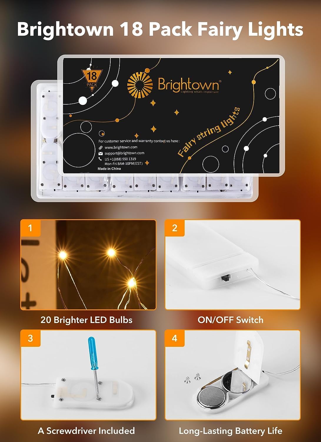 Minetom Paquete de 18 luces de hadas que funcionan con pilas, mini luces LED de 7 pies para manualidades, guirnaldas, tarros, centro de mesa, centro