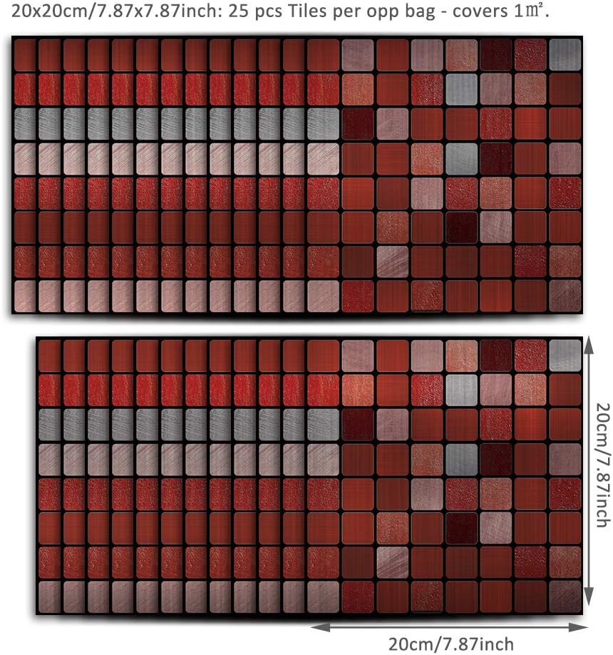 25 piezas de azulejos autoadhesivos de transferencia de plata cepillada, calcomanías de azulejos para despegar y pegar, adhesivo de pared a prueba
