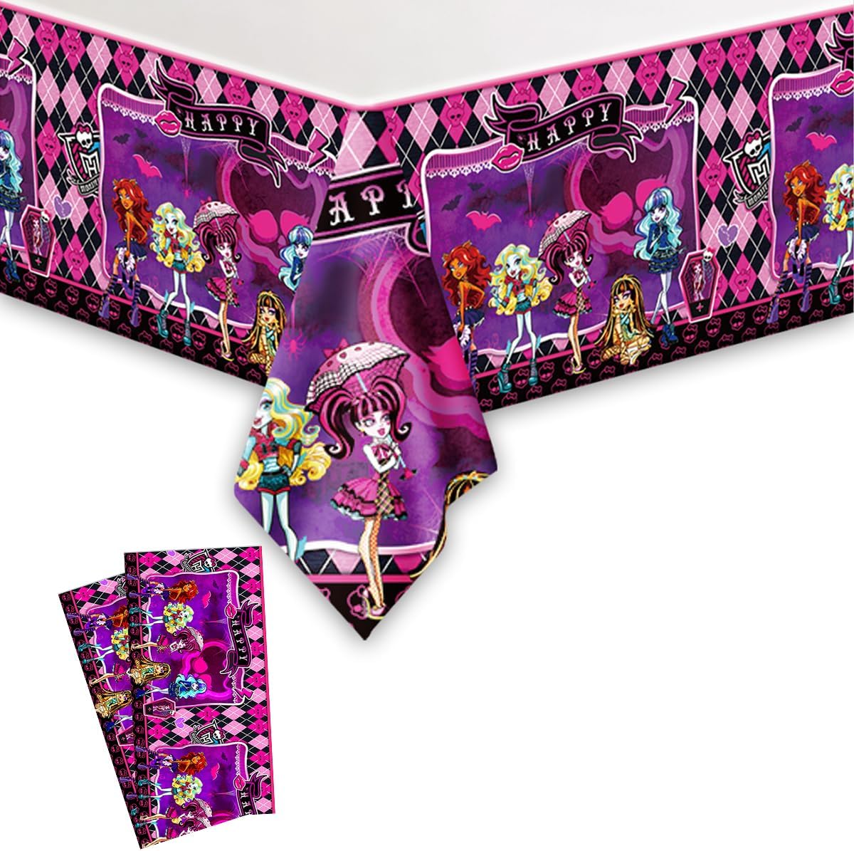 CHAMPBULL Paquete de 2 manteles desechables de Monster High para fiestas de cumpleaños, suministros y decoraciones para mesas rectangulares Monster