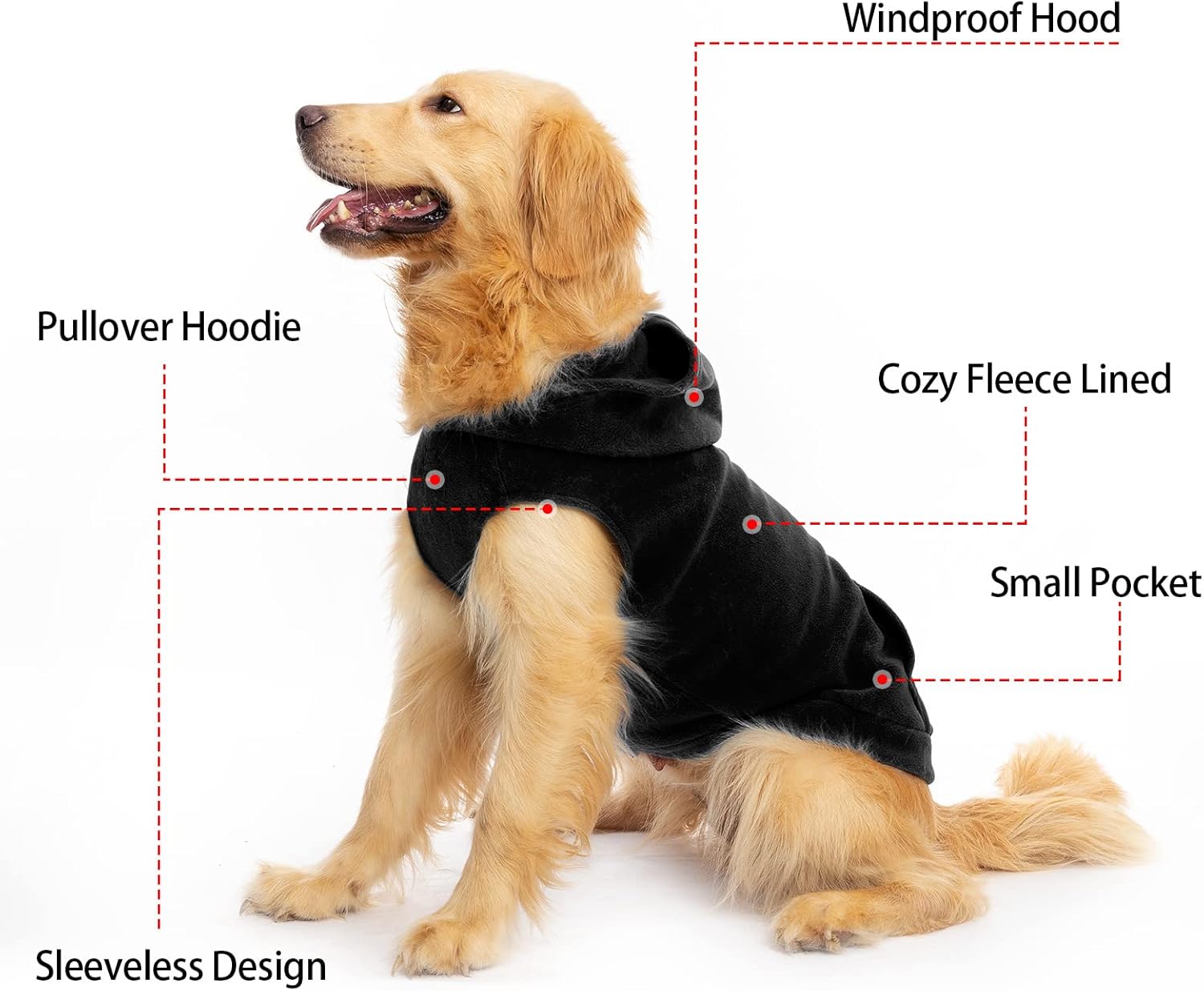Sudaderas de polar para perros, con capucha, bolsillo, para clima frío, primavera, Chaleco, Sudadera con junta tórica, XL, Negro