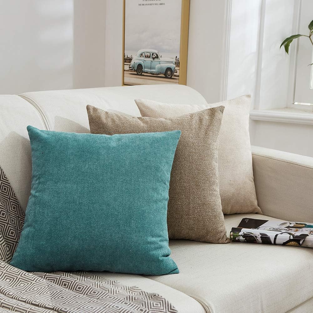 MERNETTE – Funda de cojín cuadrado de chenille, suave, decorativa, para decoración del hogar, para sofá, cama, silla, sillón, paquete de 2 unidades