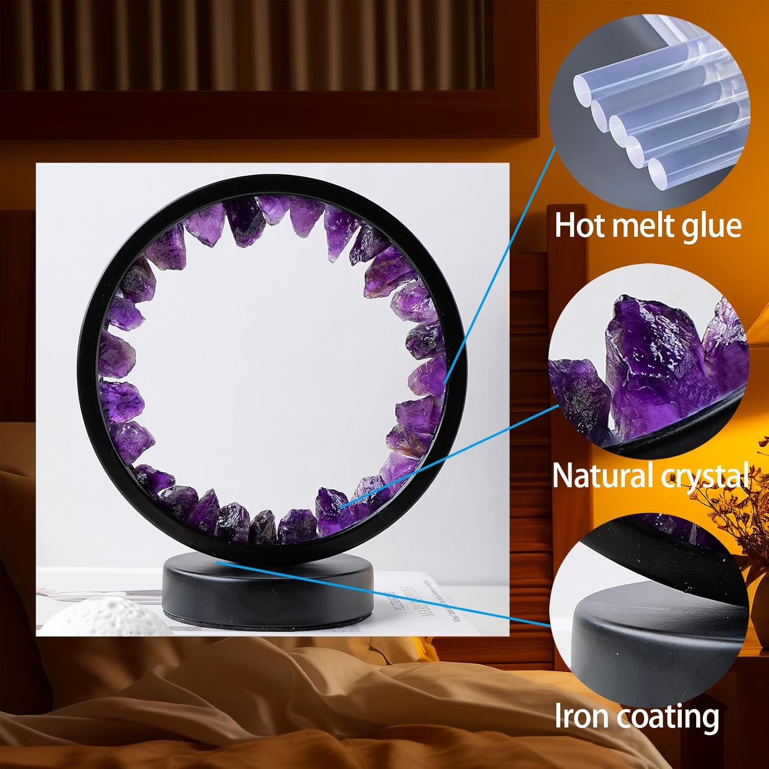 Runyansghi – Lámpara de noche de amatista de 8.6 pulgadas, cristal curativo natural, puerto USB, 3 colores, modo de atenuación, lámpara de noche
