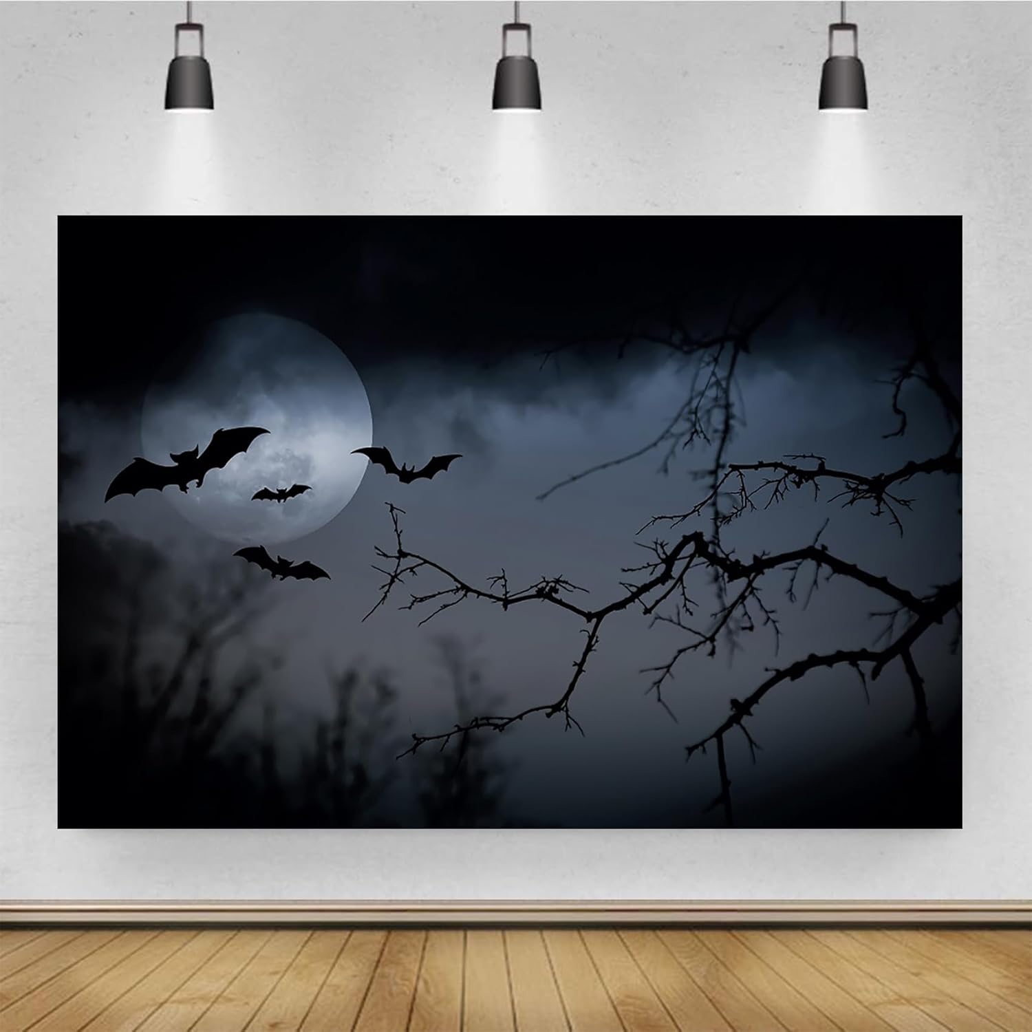 Yeele Telón de fondo de tela de poliéster de 8 x 6 pies con diseño de cielo oscuro de Halloween, murciélagos voladores brumosos y ramas de árbol de