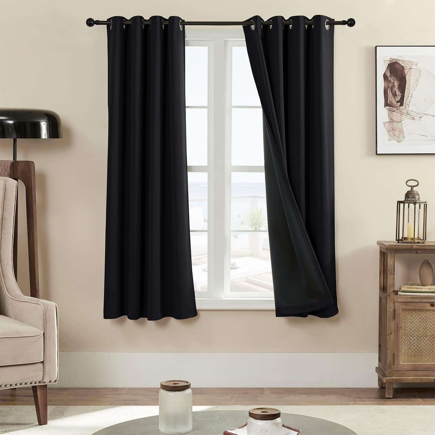 Rutterllow – Cortinas 100% blackout de tela de 340 GSM y con ojales para habitación y sala, 2 paneles de cortinas con aislamiento térmico y bloqueo