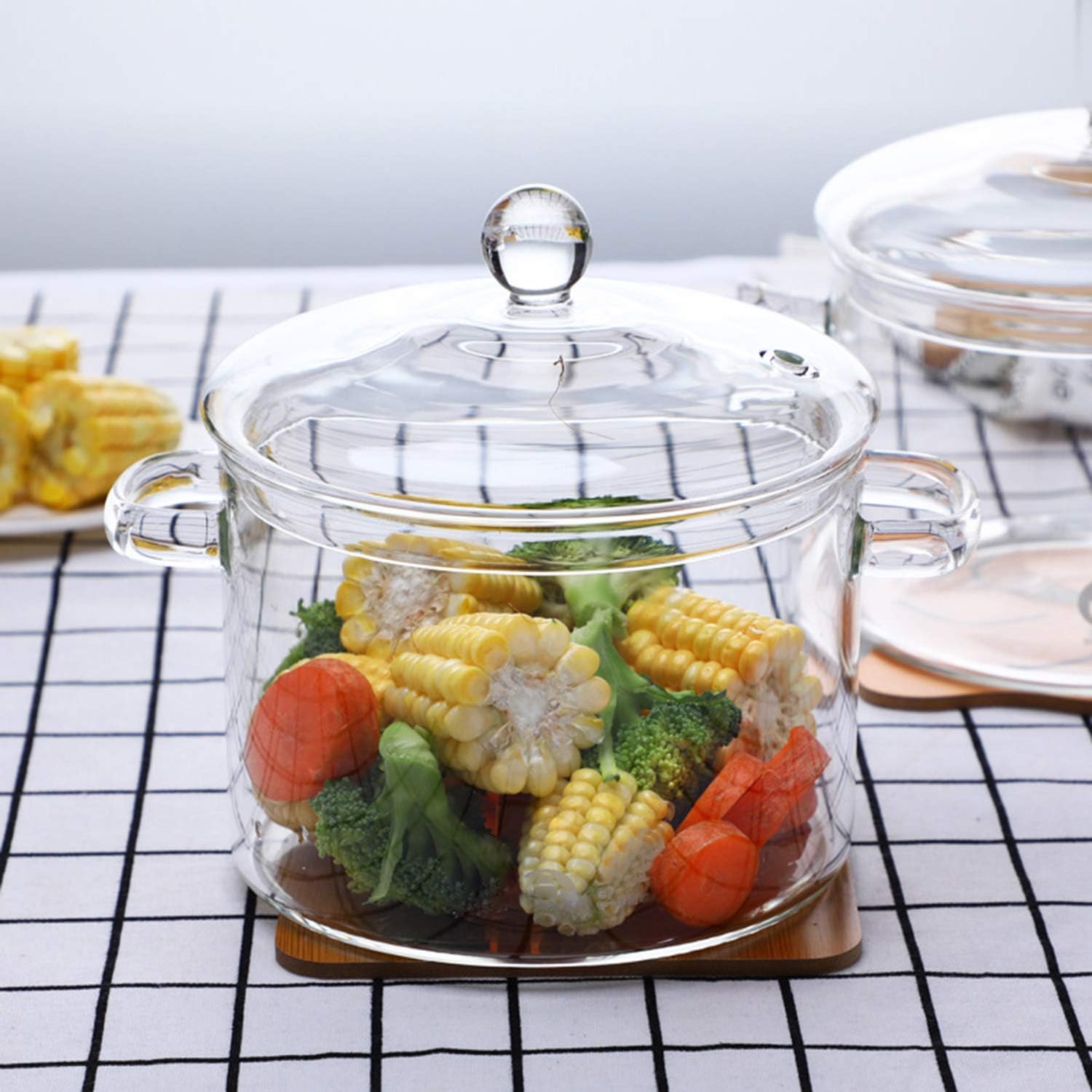 Olla de cristal con tapa de borosilicato con asa y orificio de vapor, ligera para fideos de pasta, sopa, leche, alimentos para bebés (1,4 L)