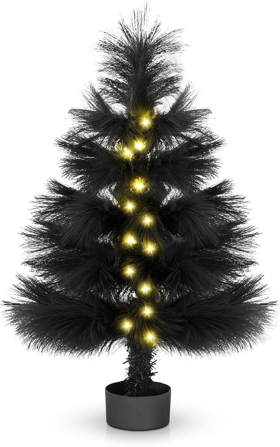 MACTING Mini árbol de Navidad negro con luces, árbol de mesa artificial de 2 pies, funciona con pilas para decoración del hogar, invierno,