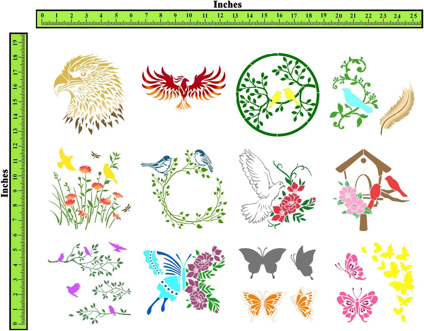 Craftreat 12 plantillas de pájaros y mariposas para pintar (6 x 6), plantillas de casa de pájaros, plantillas de pájaros para pintar, plantillas