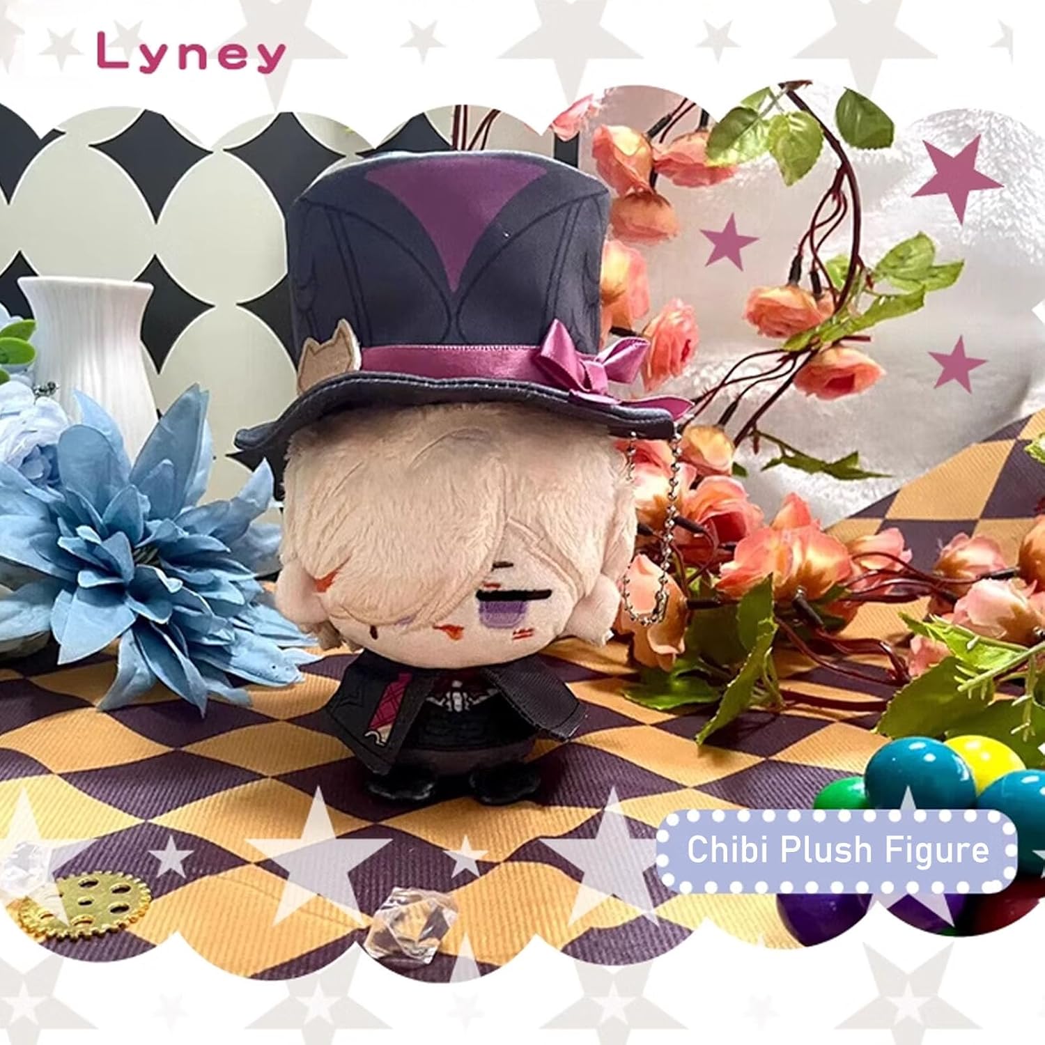 CALEMBOU Llavero de peluche de anime para mochila, figura de felpa de Chibi de 4 pulgadas, peluche Furina Lyney Neuvillette para fanáticos (Lyney)