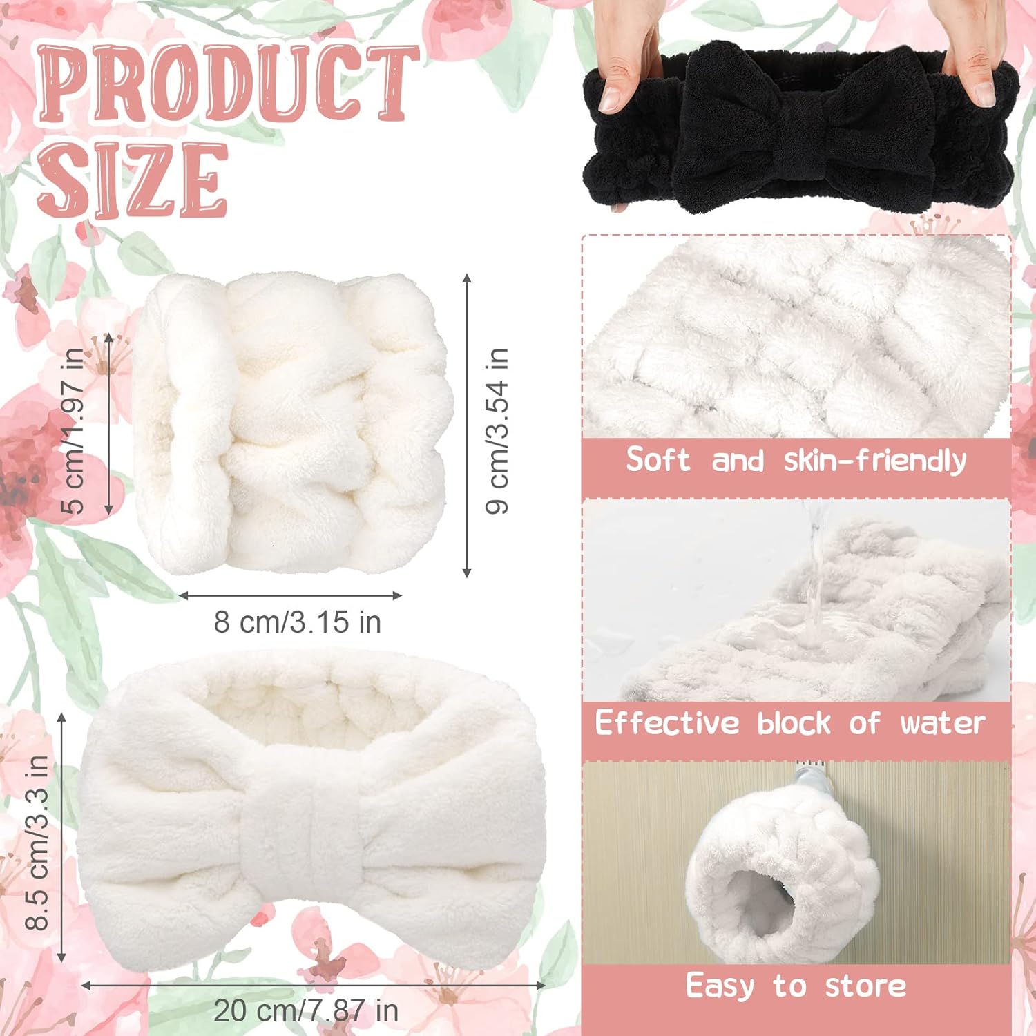 Chuangdi 4 diademas de microfibra para spa y muñequeras para lavar la cara, puños de toalla, diademas para el cabello, puños para lavado de cara