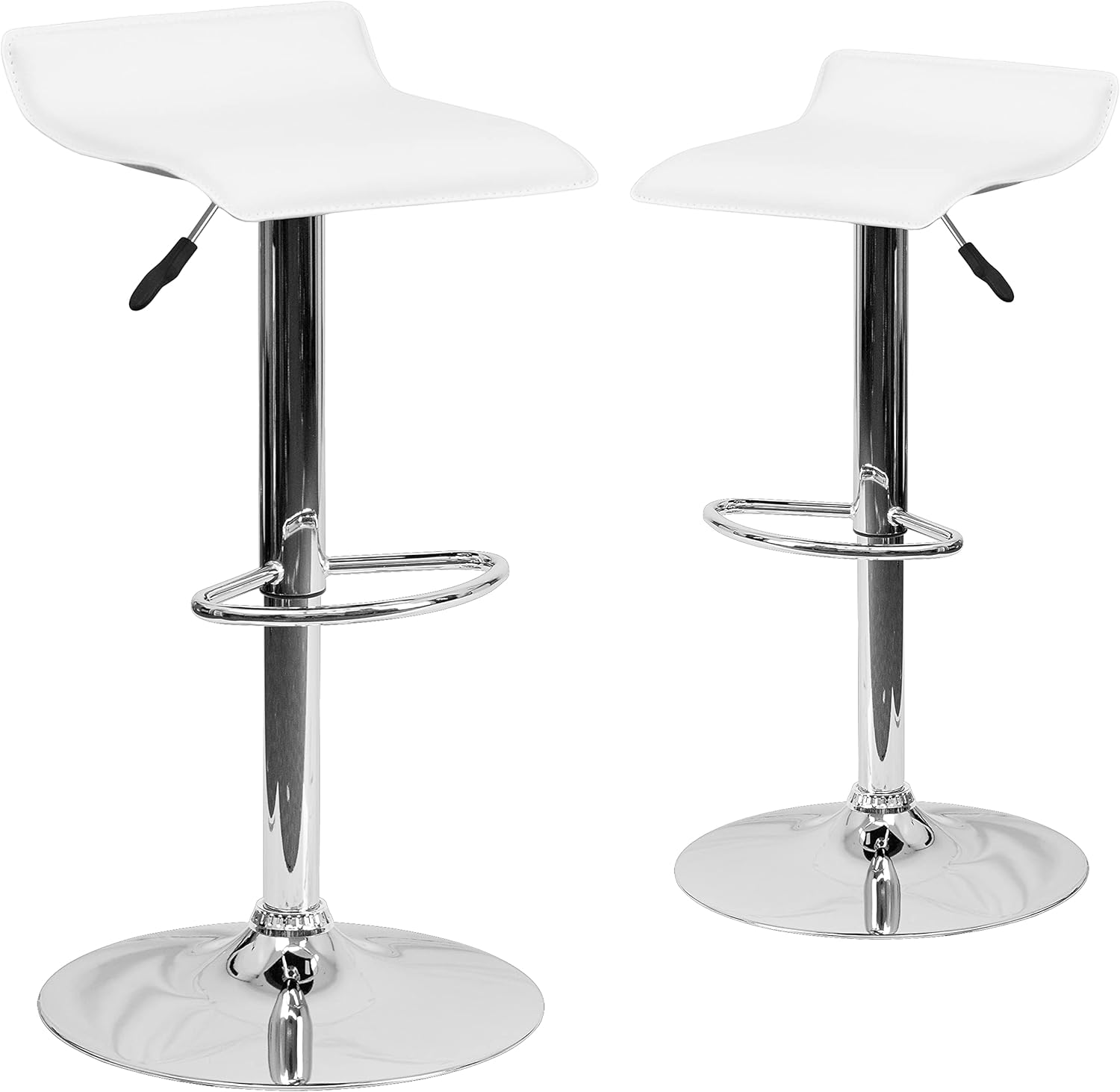 Flash Furniture taburete alto de diseño contemporáneo, vinilo negro, ajustable, con base cromada, Madera Noble Microfibra, Blanco