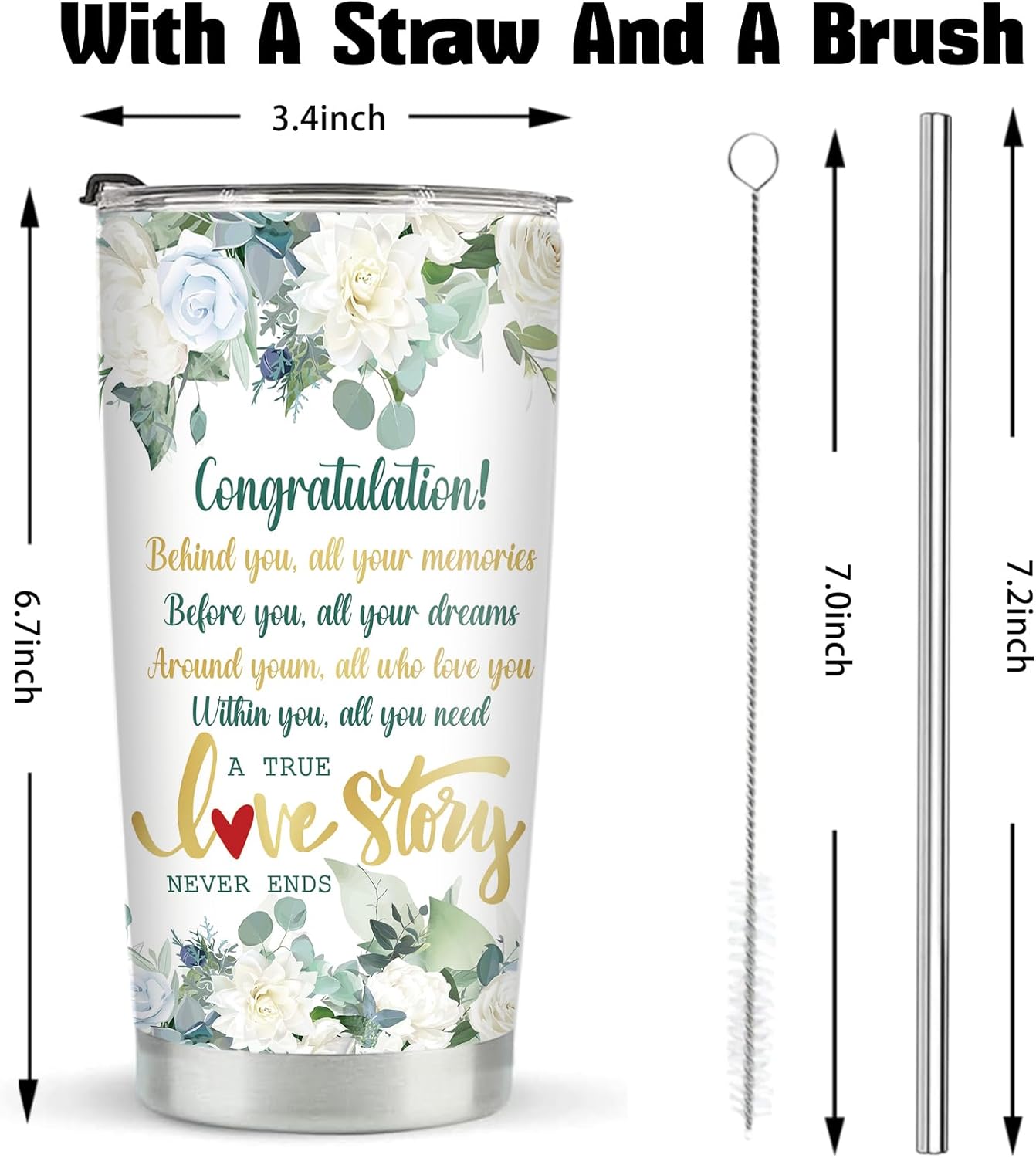 Regalos para la novia, vaso de novia, regalos de recién casado para la pareja, regalos para prometida, vaso aislado de acero inoxidable con tapa y