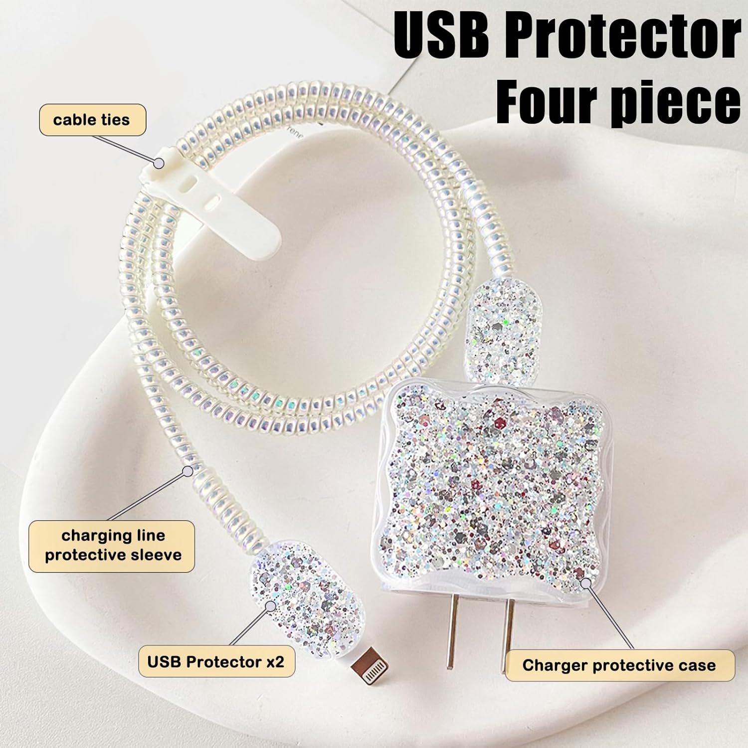Protector de cable de lujo adecuado para cargador de iPhone de Apple, diseño de borde ondulado, funda USB de línea de datos, protector de cargador