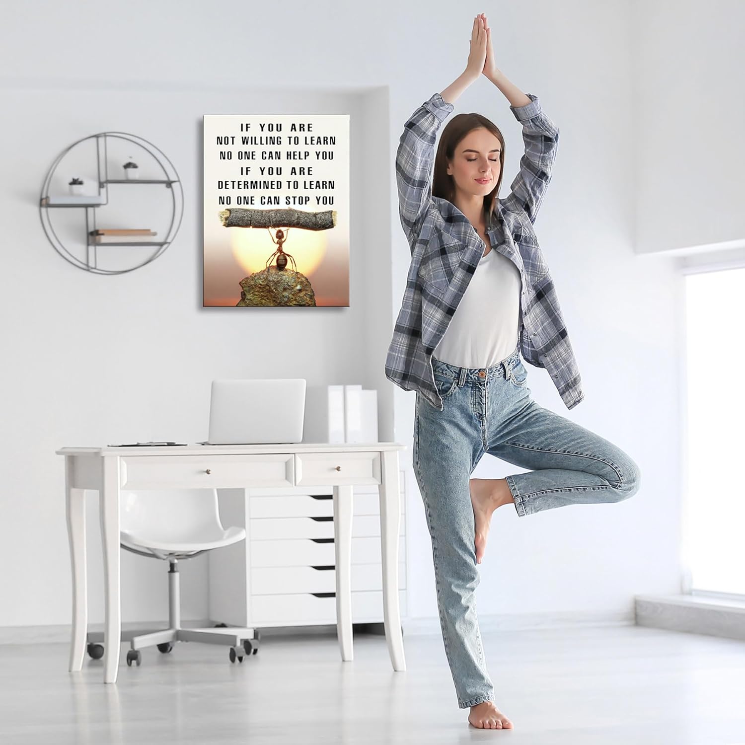 Ploceiny Arte de pared motivacional de hormiga, decoración de lienzo inspiradora para sala de estar, cocina, cuarto de lavado, baño, dormitorio,
