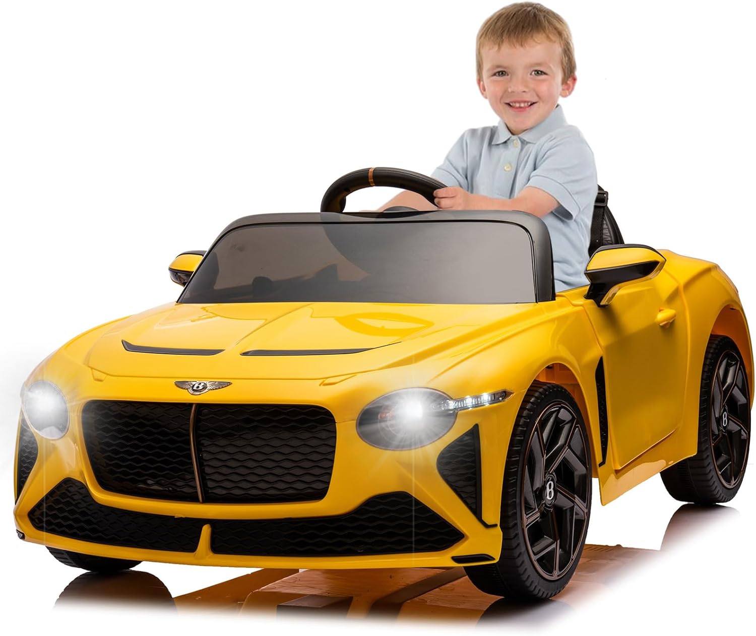 Auto de paseo para niños de 12 V con control remoto, auto para niños para conducir con 3 velocidades, luces LED, música, puertas abiertas,