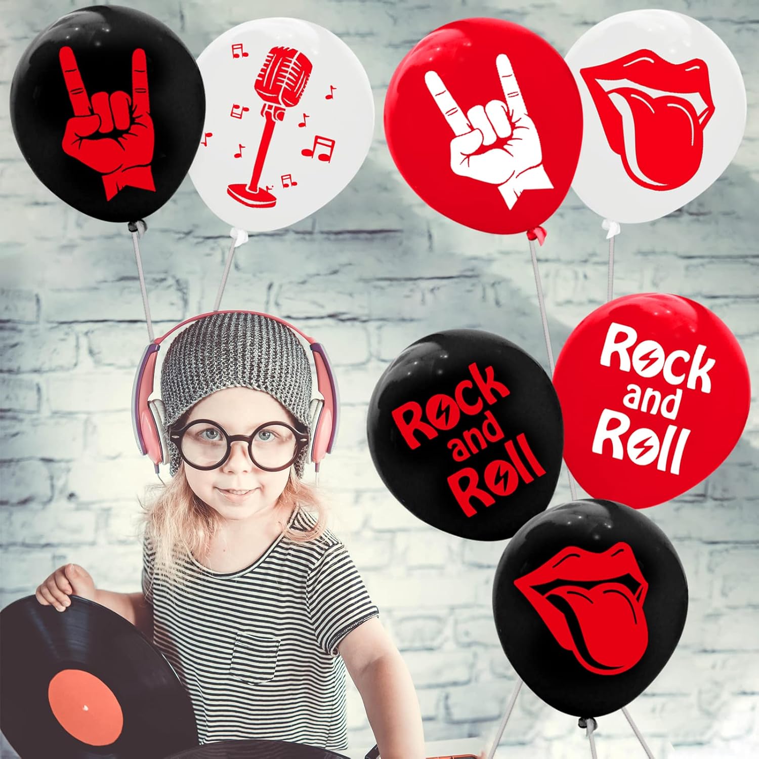 60 globos de látex Rock and Roll para decoración de fiesta de los años 80 y 90, suministros de fiesta de músico, guitarra, rap, cumpleaños, baby