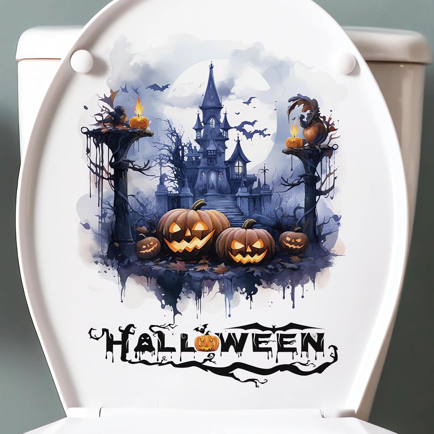 Calcomanías de pared de monstruo de calabaza de Halloween, castillo espeluznante, calcomanías de pared de fantasmas de terror de Halloween, vinilo
