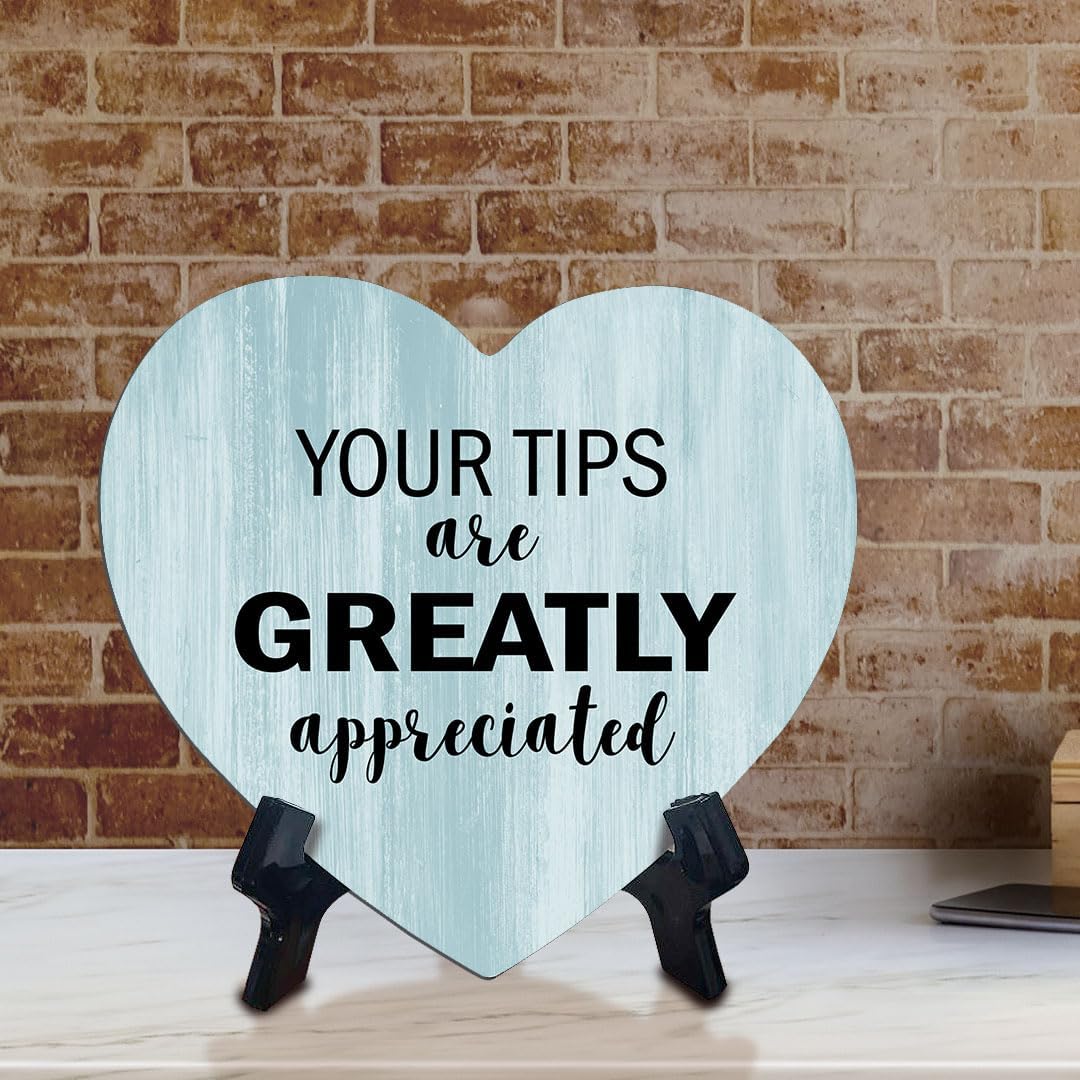 Signs ByLITA Cartel de mesa con texto en inglés “Heart Your Tips Are Greatly Apprecied”, color madera, (6 x 5 pulgadas)