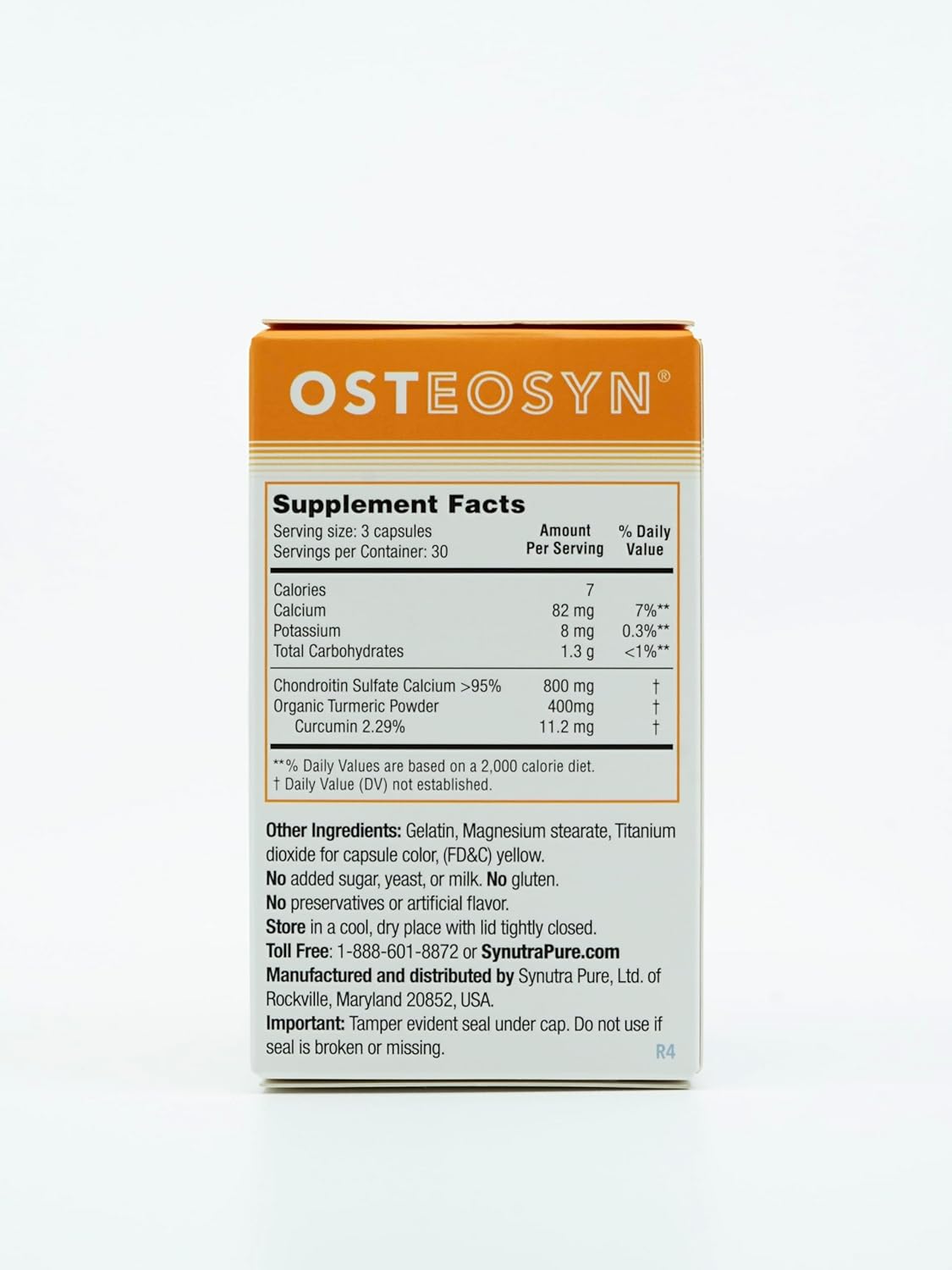 SYNTHRITIS Condroitina de calcio y cúrcuma orgánica, porciones de 28 días en 84 cápsulas, el costo de la porción de 3 cápsulas es de $1.43
