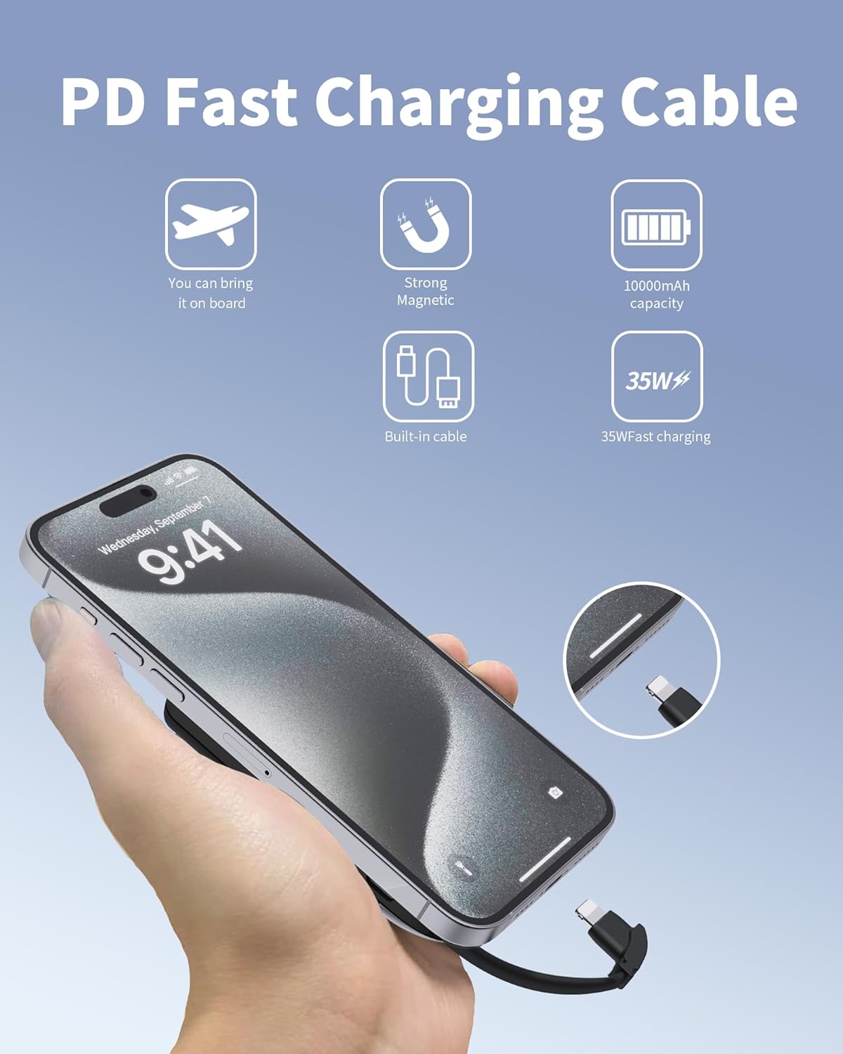 Banco de energía inalámbrico magnético de 35 W para iPhone 15141312ProMiniPro Max, paquete de batería Mag-Safe, cargador portátil de 10000 mAh con
