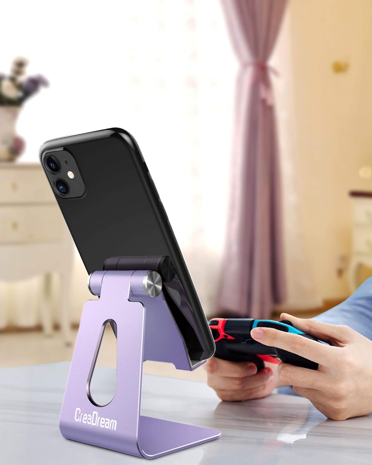 CreaDream Soporte ajustable para teléfono celular, soporte para teléfono, cuna, muelle, soporte, soporte de escritorio de aluminio compatible con