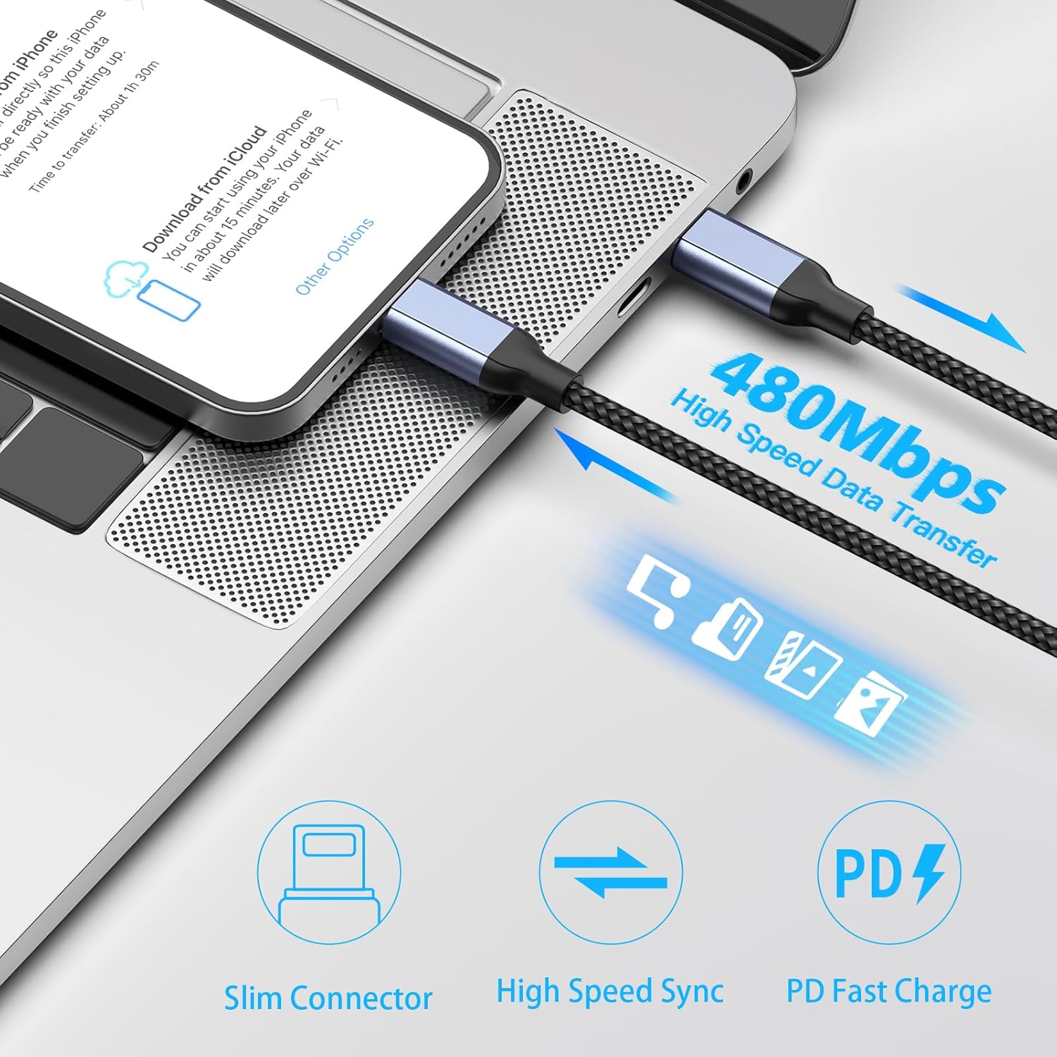Cable USB C a Lightning de 2 pies, 2 unidades certificado MFi Cable corto tipo C a iPhone, cable de carga de 2 pies para iPhone, cable de carga