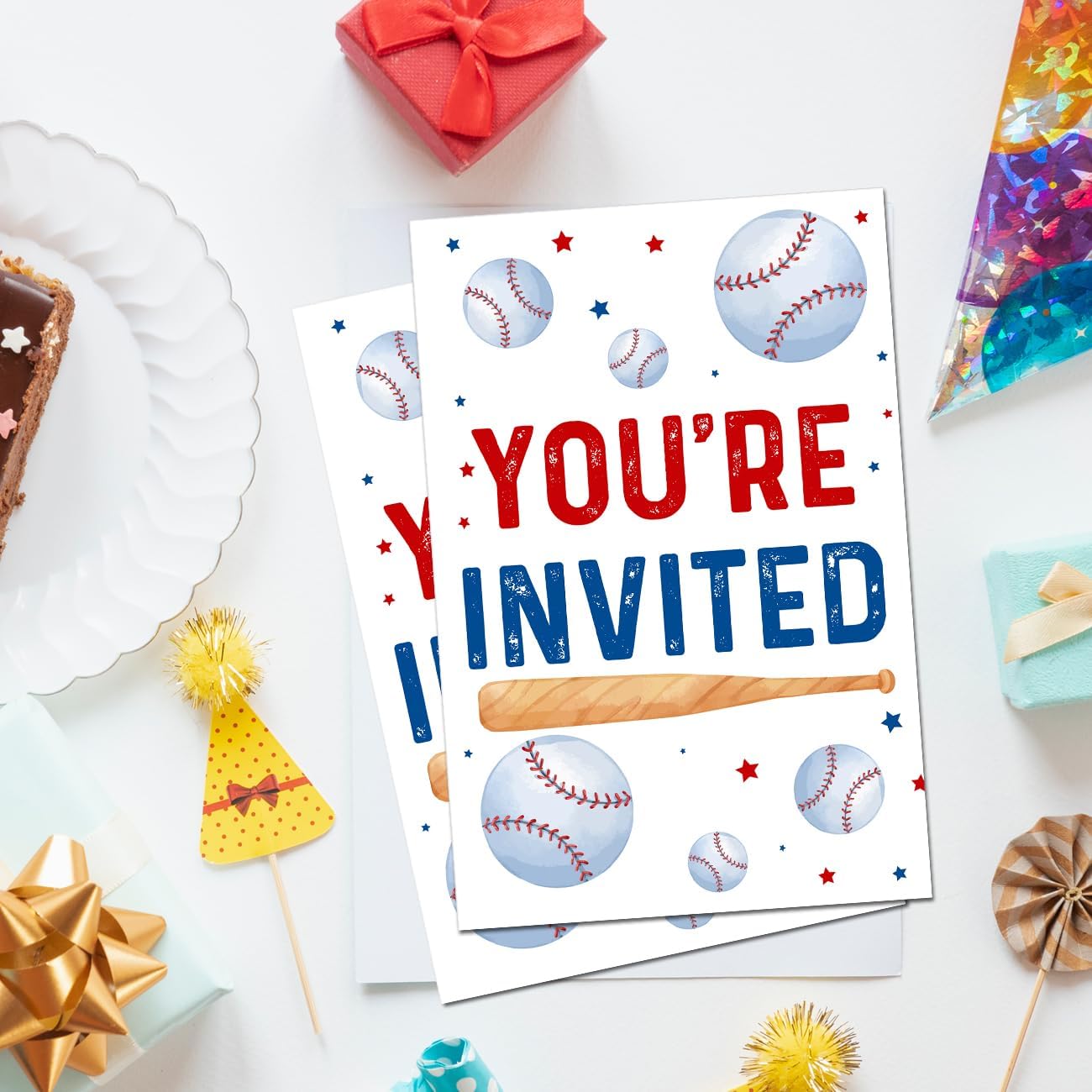 Invitaciones de béisbol para fiesta de primer cumpleaños con sobres, juego de 20 acuarelas deportivas de béisbol, invitaciones de primer cumpleaños,