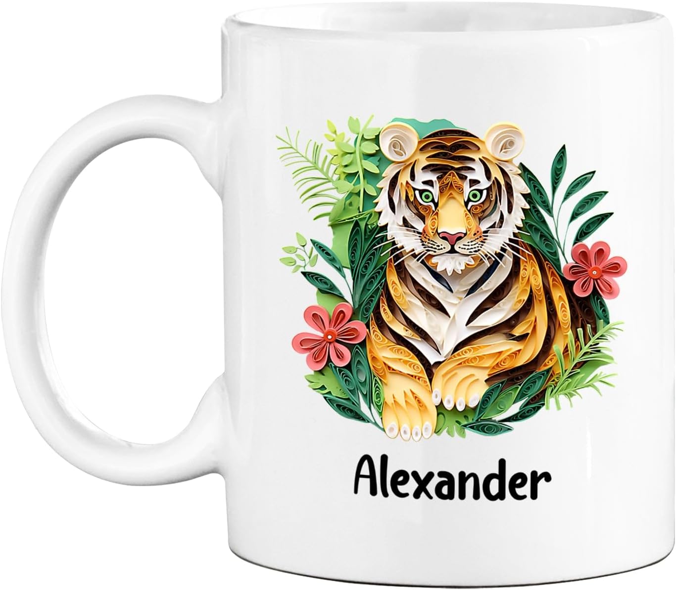 Taza de café personalizada con nombre de tigre, regalo para cumpleaños y Navidad, taza de café personalizada de tigre de animales de origami de 11
