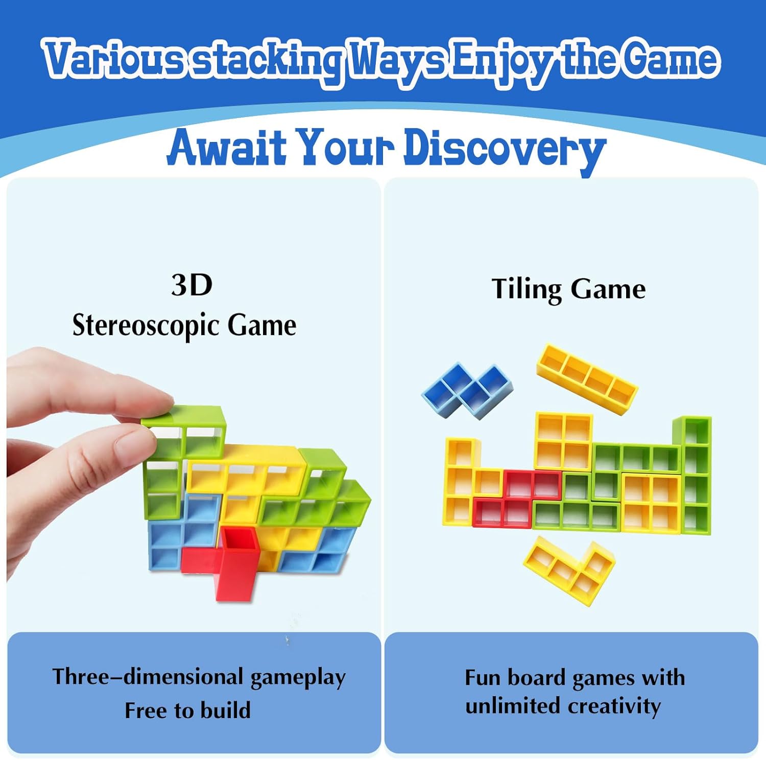 Equilibrio y diversión juego de bloques apilables Tetra Tower para niños y adultos, perfecto para la familia, fiestas, viajes (32 piezas)