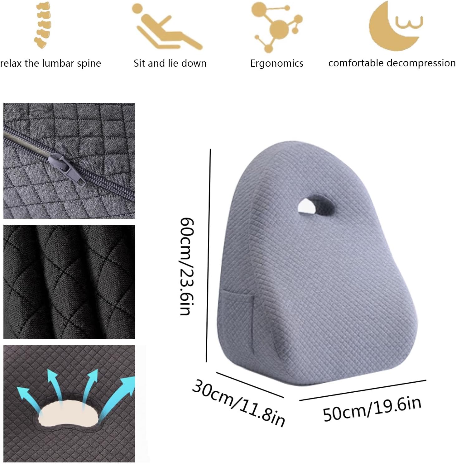 Almohadas de apoyo de posicionamiento del respaldo, almohada de espuma viscoelástica triangular, almohadas lumbares, almohada de espalda perfecta