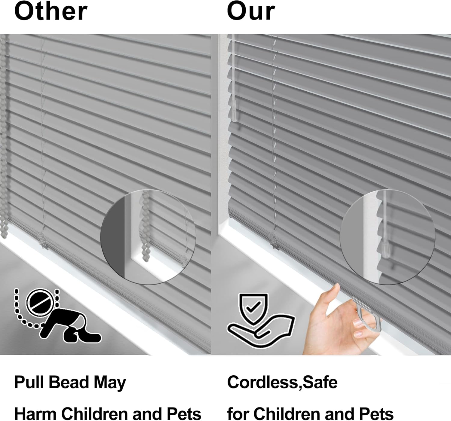 Mini persianas de aluminio, persianas de ventana sin cordones de 1 pulgada, persianas horizontales personalizadas, para oscurecer la habitación,