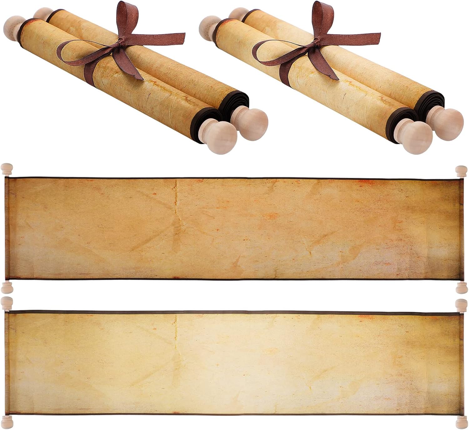 Paquete de 2 rollos de papel vintage en blanco envueltos en barra de madera, pergamino en blanco de larga edad para escribir, dibujar, caligrafía,