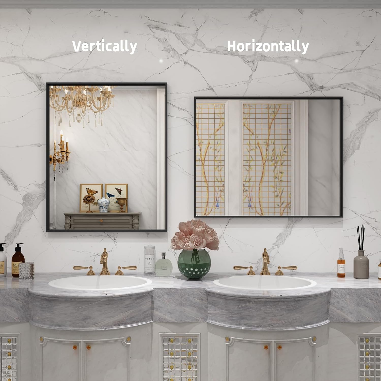 LUSABE Espejo de baño con marco negro de 30 x 36 pulgadas, espejo de tocador para pared, espejo rectangular moderno para granja, marco de aleación