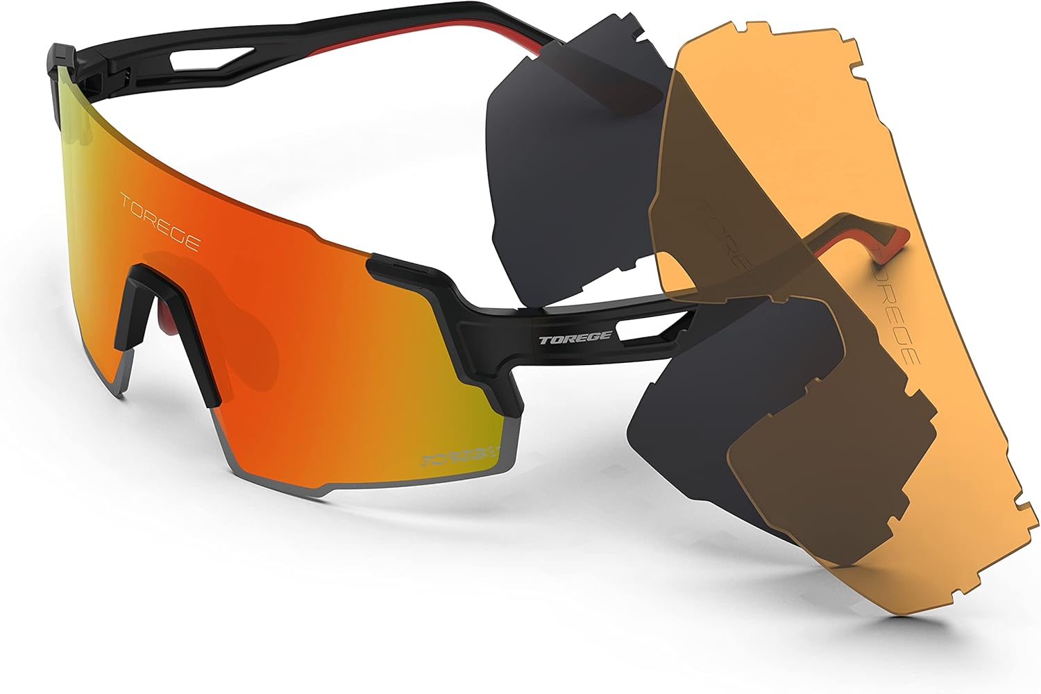 TOREGE Gafas de sol deportivas polarizadas con 3 lentes intercambiables para hombres y mujeres, gafas de béisbol TR65