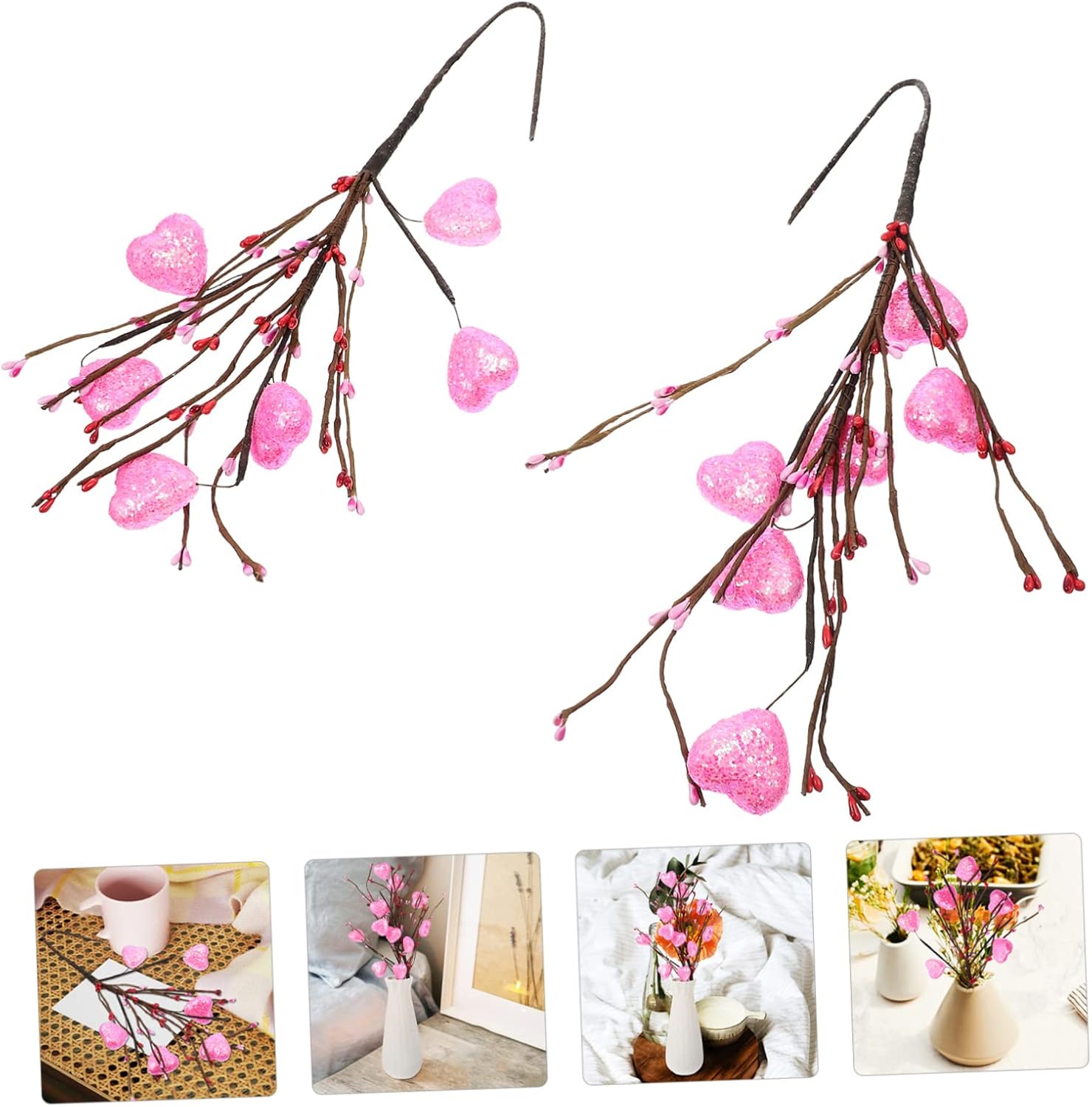 BESTOYARD 2 piezas de adornos de amor para decoración de corazón artificiales para San Valentín, selecciones florales de bayas falsas, tallos de