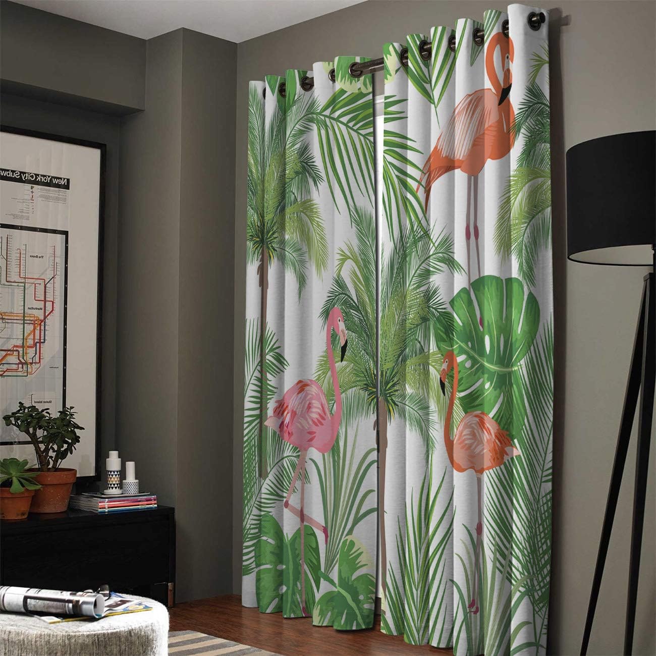 Blackout Curtains Thermal Insulated Flamingo Solid Pattern Metal Grommet Elegant Room Drapes Window Curtain for Bedroom Living Room 40×84 Inch x2