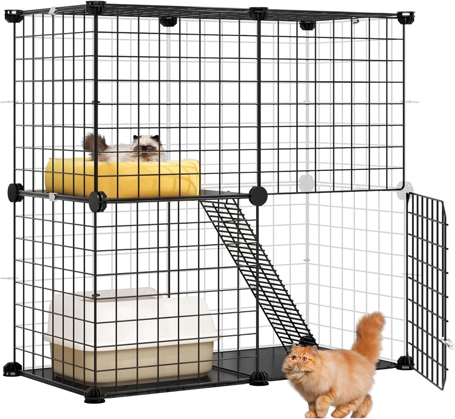 YITAHOME Jaula para gatos de 2 niveles para interiores, jaula para gatos al aire libre, jaula para hurones, corral de juegos para mascotas, perrera