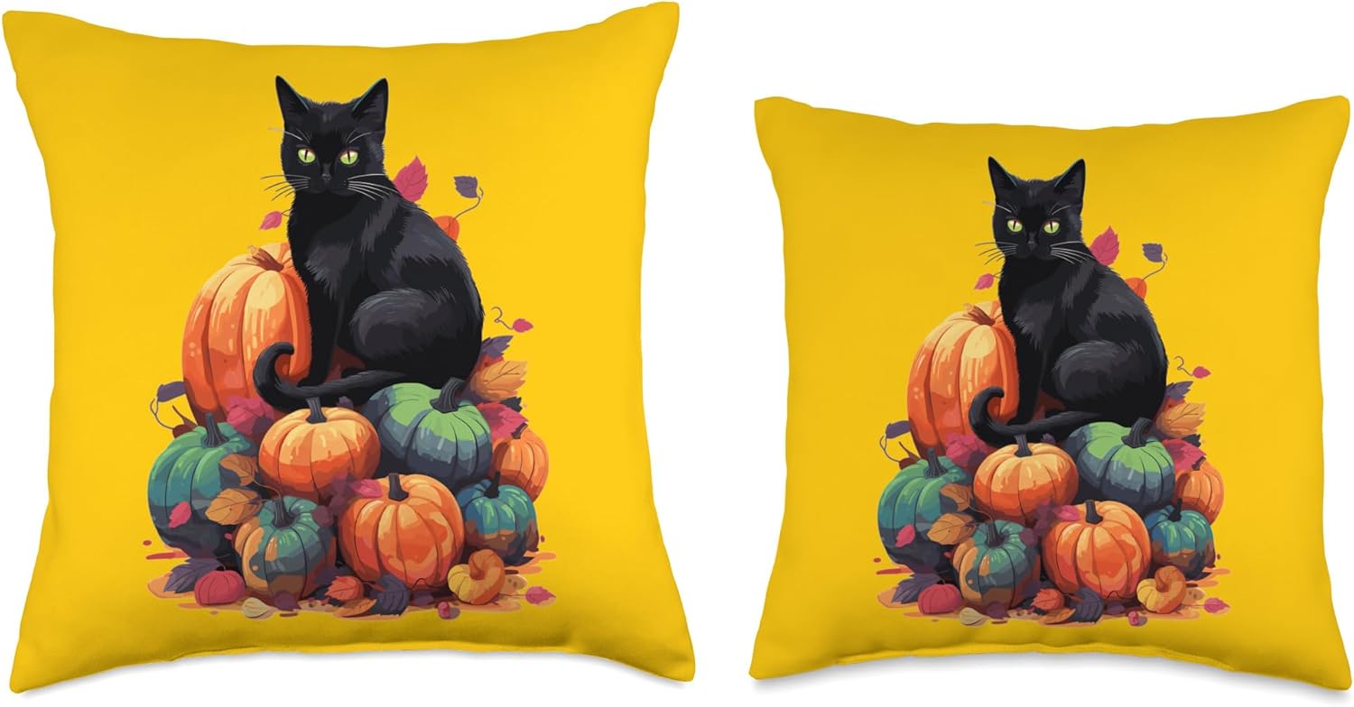 Helloween Cat Costume And Horror Costume Designs Disfraz de Halloween para mujer con calabaza gato negro, 16 x 16 pulgadas, multicolor