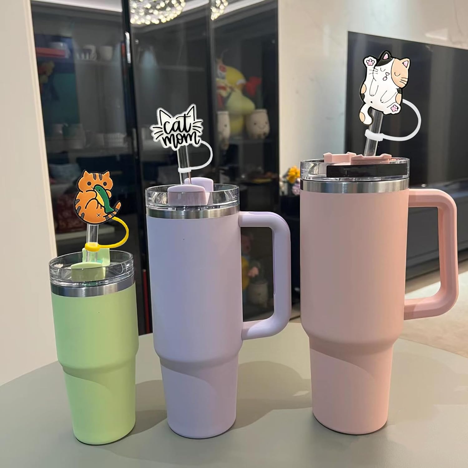 10 tapas de pajilla, cubiertas de paja de 0.394 pulgadas para vasos Stanley de 30 y 40 onzas, cubiertas de paja Stanley, adornos de paja para gatos
