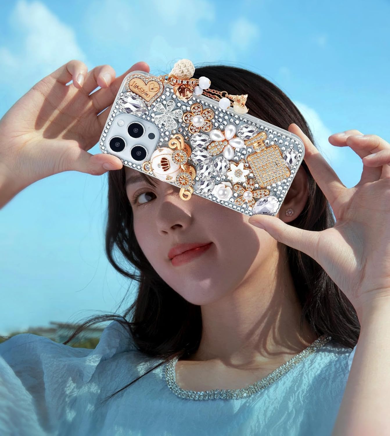 Funda protectora para iPhone 15 de 6.1 pulgadas, con diamantes de imitación de lujo, para mujeres y niñas, niños y niñas, con diseño de calabaza,