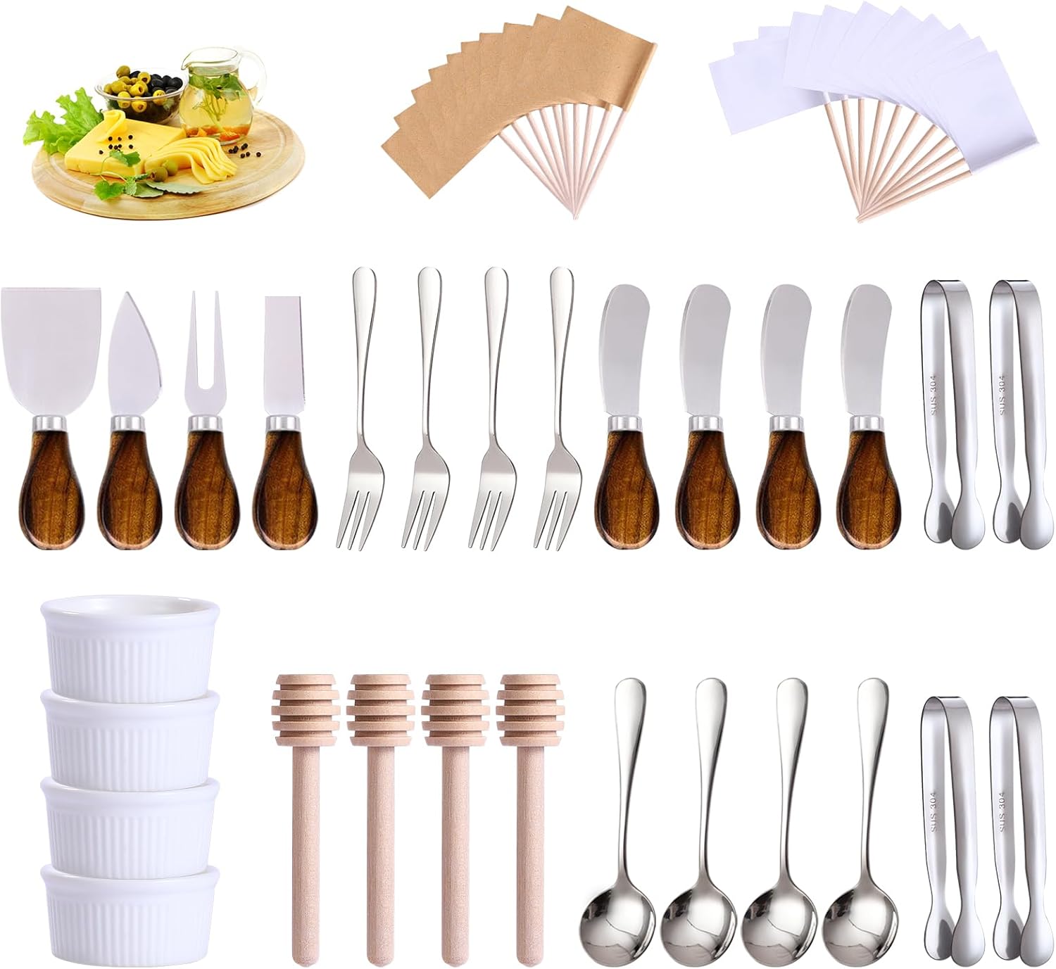 Accesorios para tableros de embutidos (29 piezas) Esparcidores de queso para tablero de embutidos, mini cuchara de servir, tenedor, pinzas, palillo