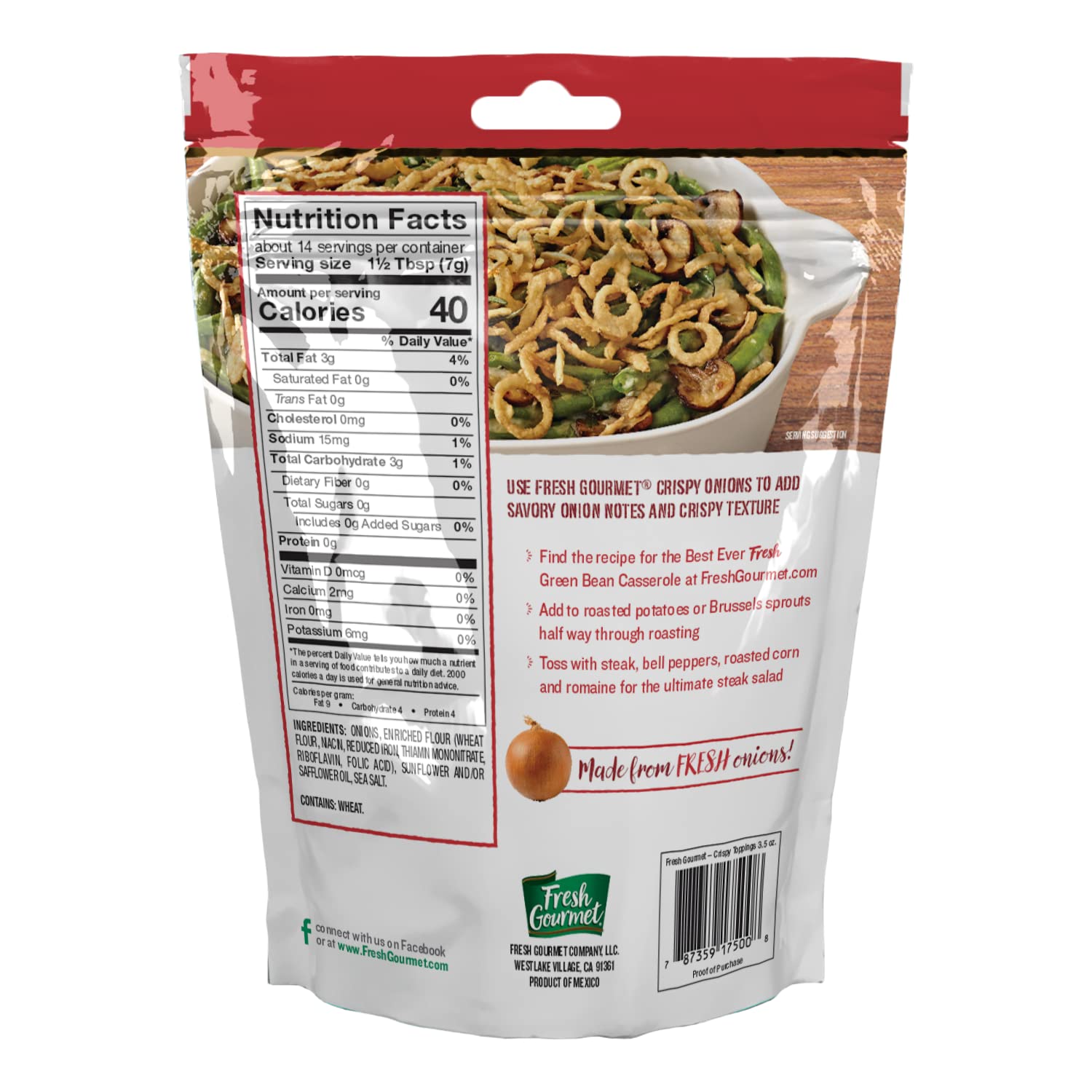 Cebolla crujiente ligeramente salada Fresh Gourmet, 24 onzas, 6 por caja.