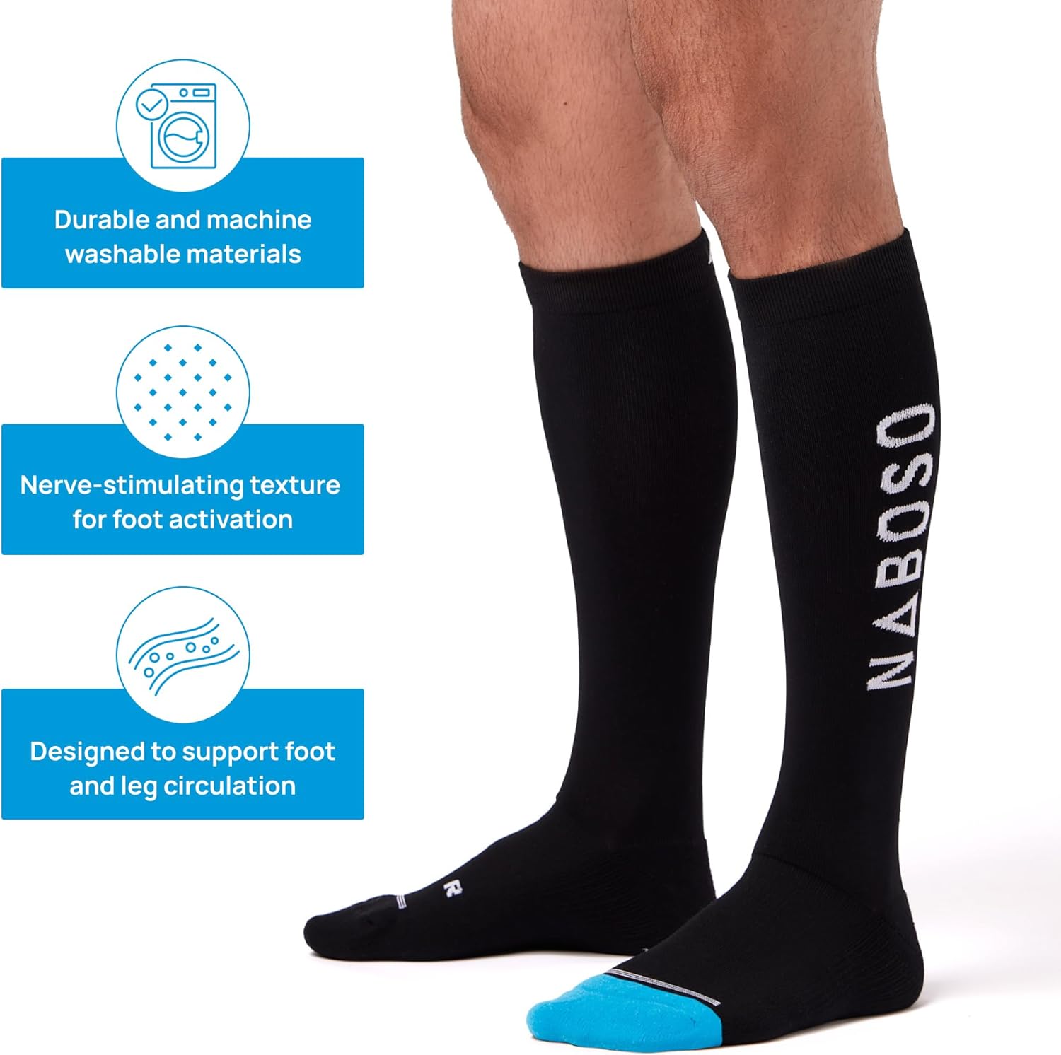 Naboso Calcetines de recuperación de compresión con textura estimulante para recuperación, dolor en las articulaciones, hinchazón, circulación, 1 par