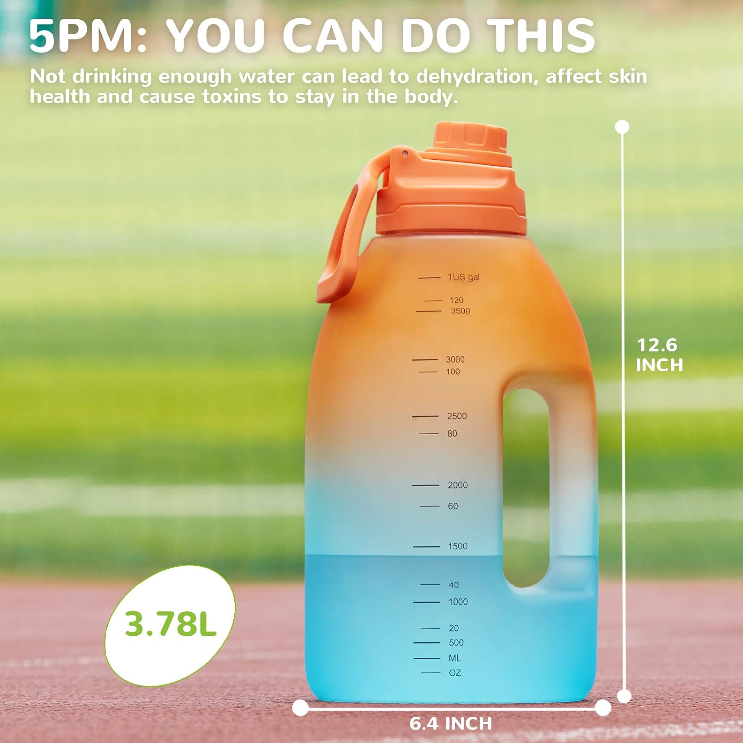 Diller Botella de agua de 1 galón, botella de agua grande para beber, jarra de agua motivacional de 128 onzas con asa para entrenamiento de