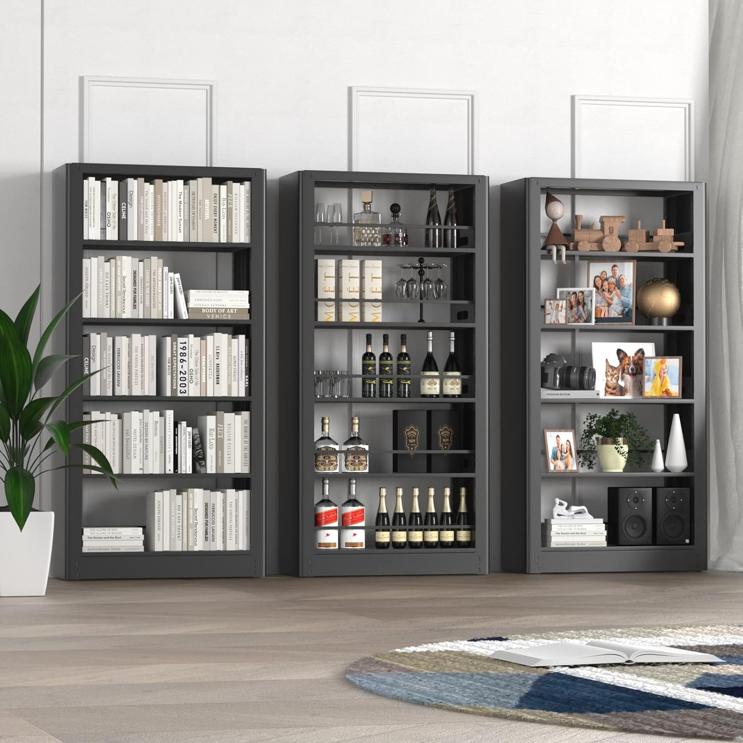 Estantería de 78.7 pulgadas de alto, estante ajustable con 5 estantes, estantes abiertos de acero resistente para almacenamiento de libros para
