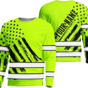 Matedecor Camisa de alta visibilidad de camuflaje con bandera de Estados Unidos para hombres y mujeres, camisas de seguridad reflectantes con nombre Matedecor Camisa de alta visibilidad de camuflaje con bandera de Estados Unidos para hombres y mujeres, camisas de seguridad reflectantes con nombre