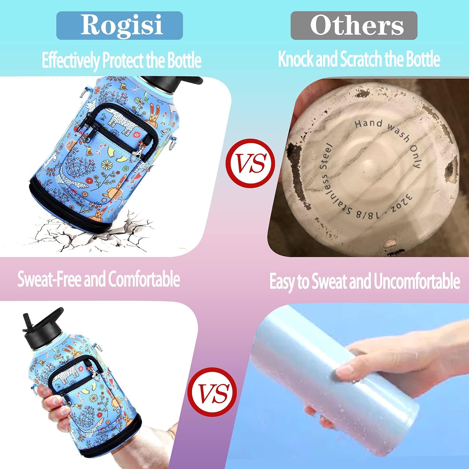 Botella de agua grande de medio galón64 onzas aislada con popote, funda y 2 tapas, jarra de agua de acero inoxidable con boca ancha, termo de metal