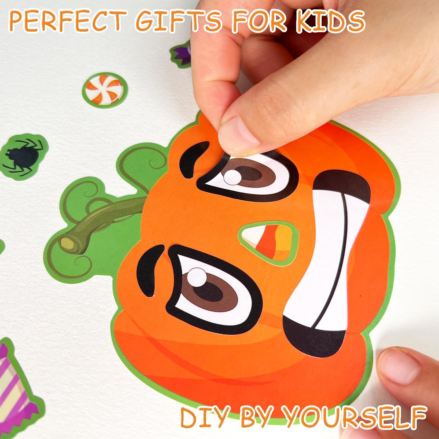 56 hojas de calcomanías de calabaza de Halloween para niños, 14 diseños diferentes de calabaza, divertidos recuerdos de fiesta de Halloween,